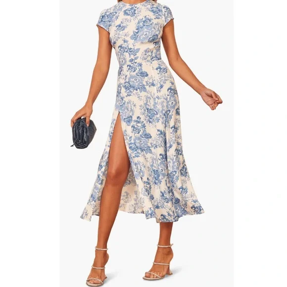 Reformation Gavin Midi Dress Olympia Floral Blue White 12 - Picture 2 of 16